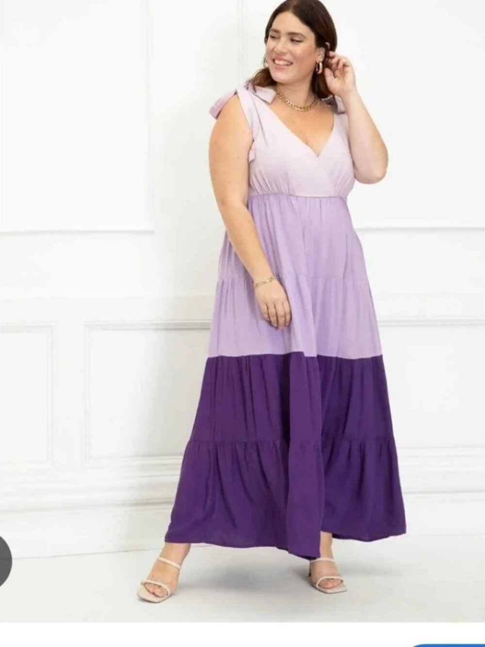 Eloquii tiered maxi dress in purple hues, size 16